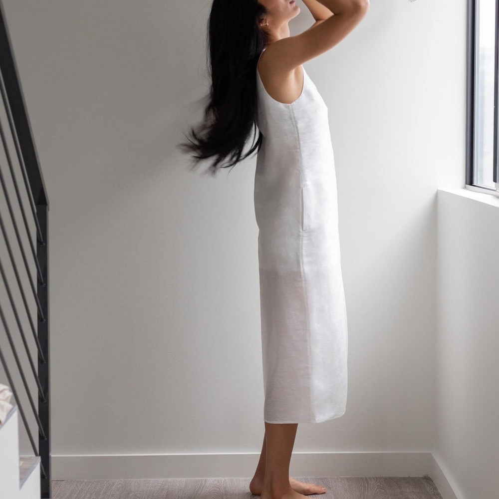 lunya Ivory Sleeveless V-Neck Midi Dress with Front Slit - Picture 4 of 6